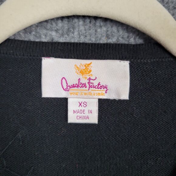 QUACKER FACTORY Black Sequin Christmas Poinsettia Holiday Novelty Sweater XS - Picture 7 of 12